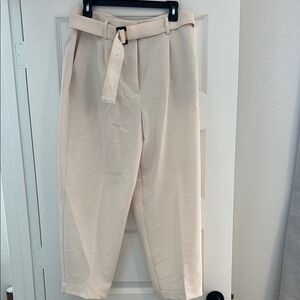 Ann Taylor Cream High-Waisted Trousers with Tie Belt